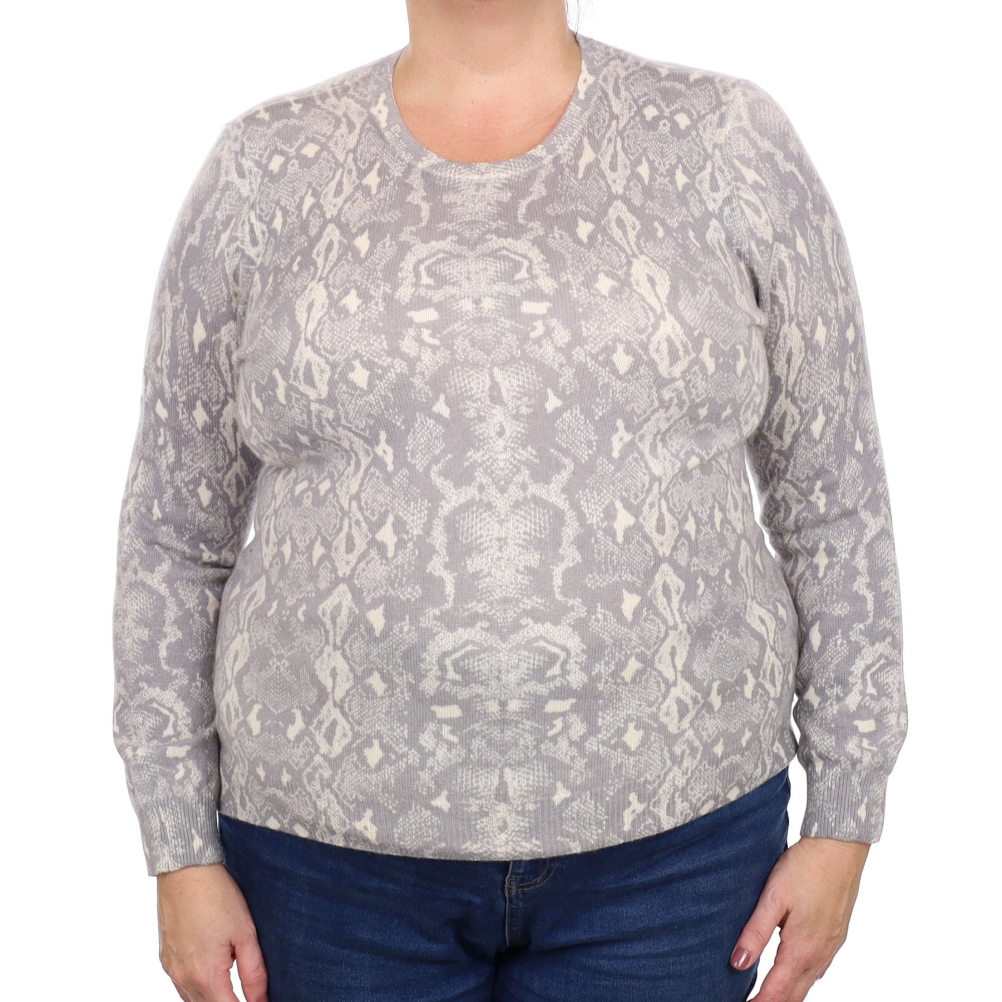 Grey Snake Print Cashmere Crew Neck Jumper Extra Large