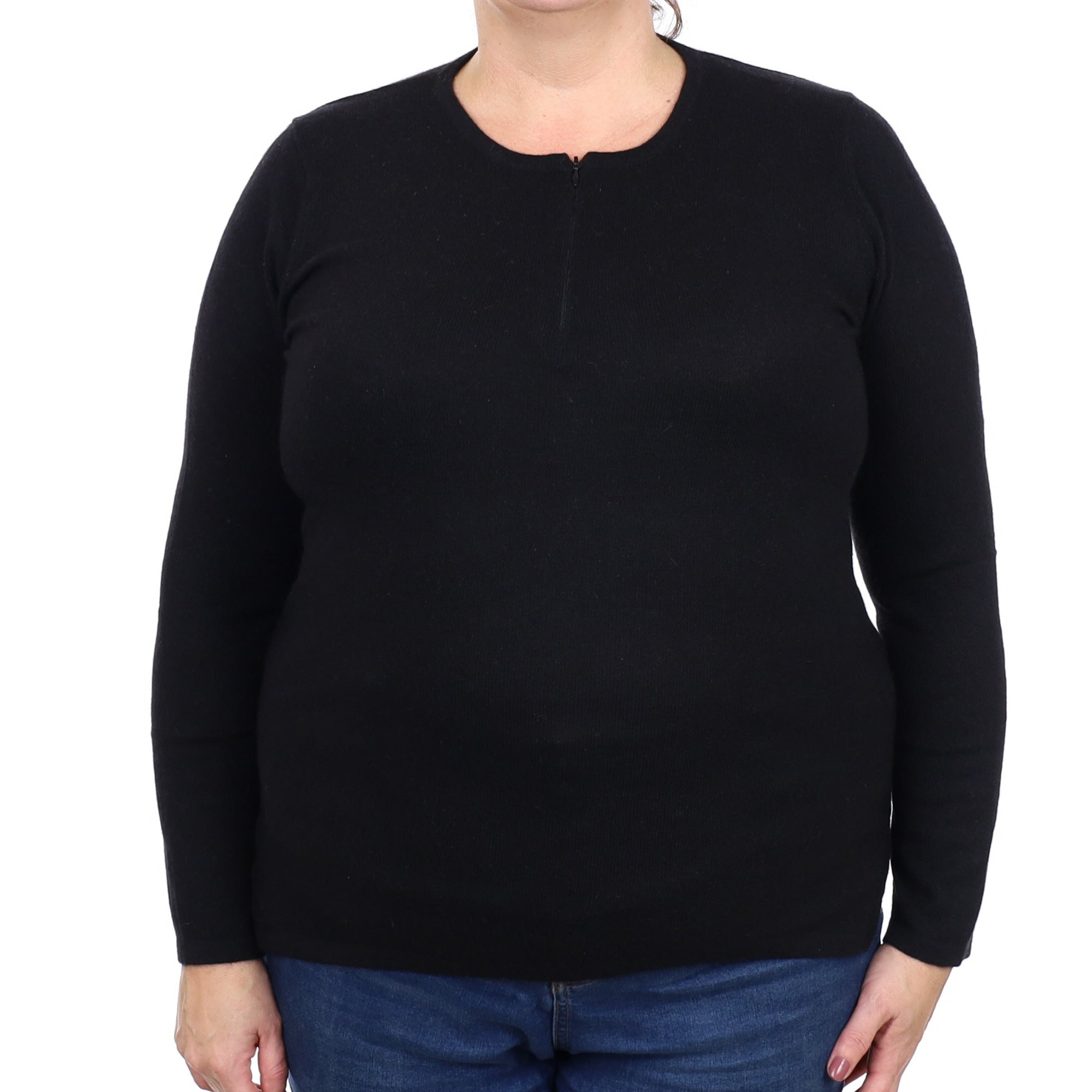 Black Cashmere 1/4 Zip Crew Neck Jumper Extra Large