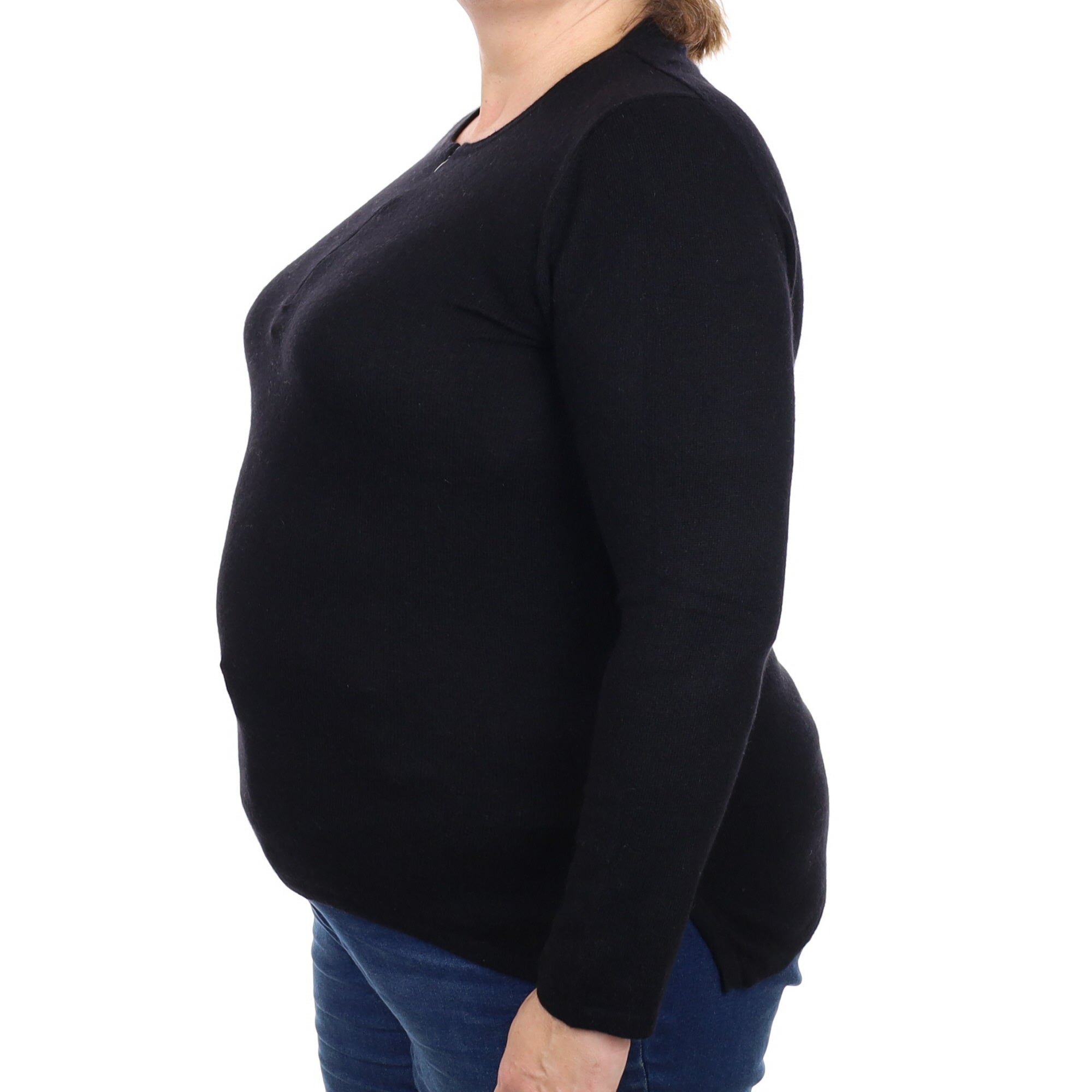 Black Cashmere 1/4 Zip Crew Neck Jumper Extra Large