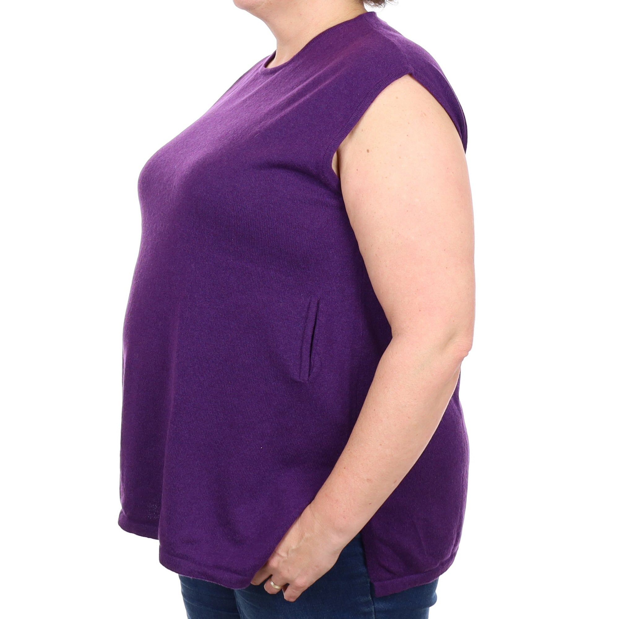 Iris Purple Cashmere Sleeveless Crew Neck Tunic with Pockets Extra Large