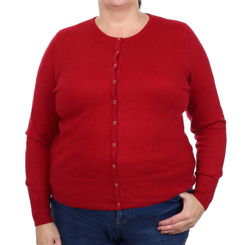 Crimson Red Cashmere Crew Neck Cardigan Extra Large