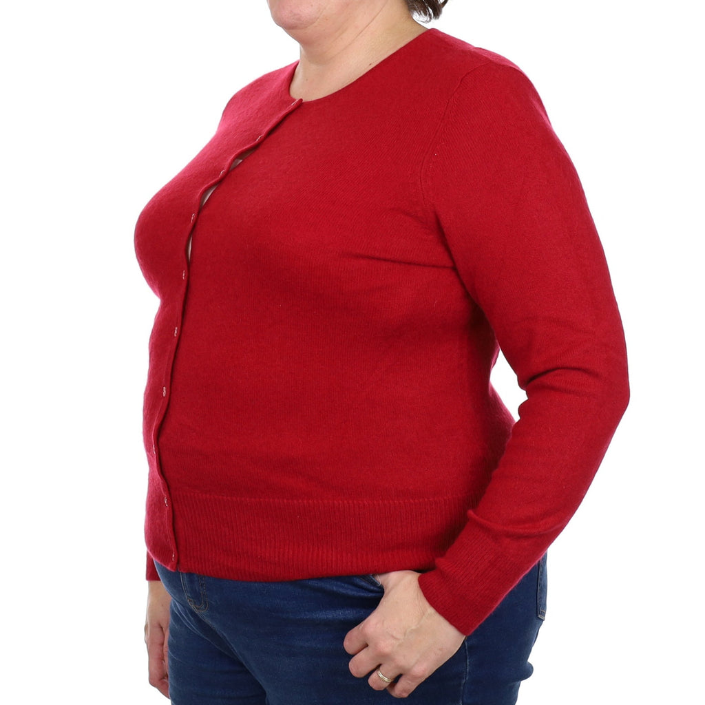 Crimson Red Cashmere Crew Neck Cardigan Extra Large