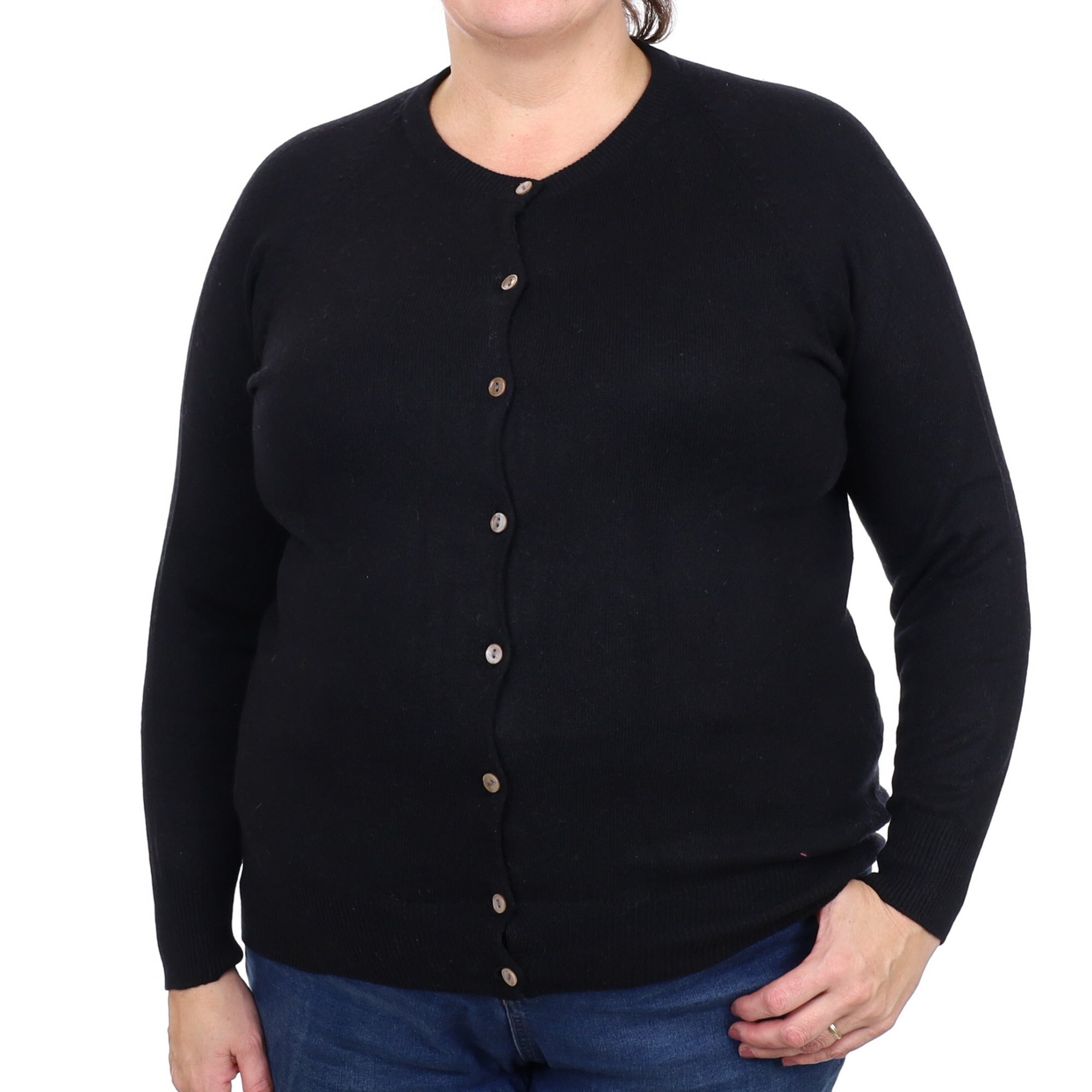 Black Cashmere Crew Neck Cardigan Extra Large