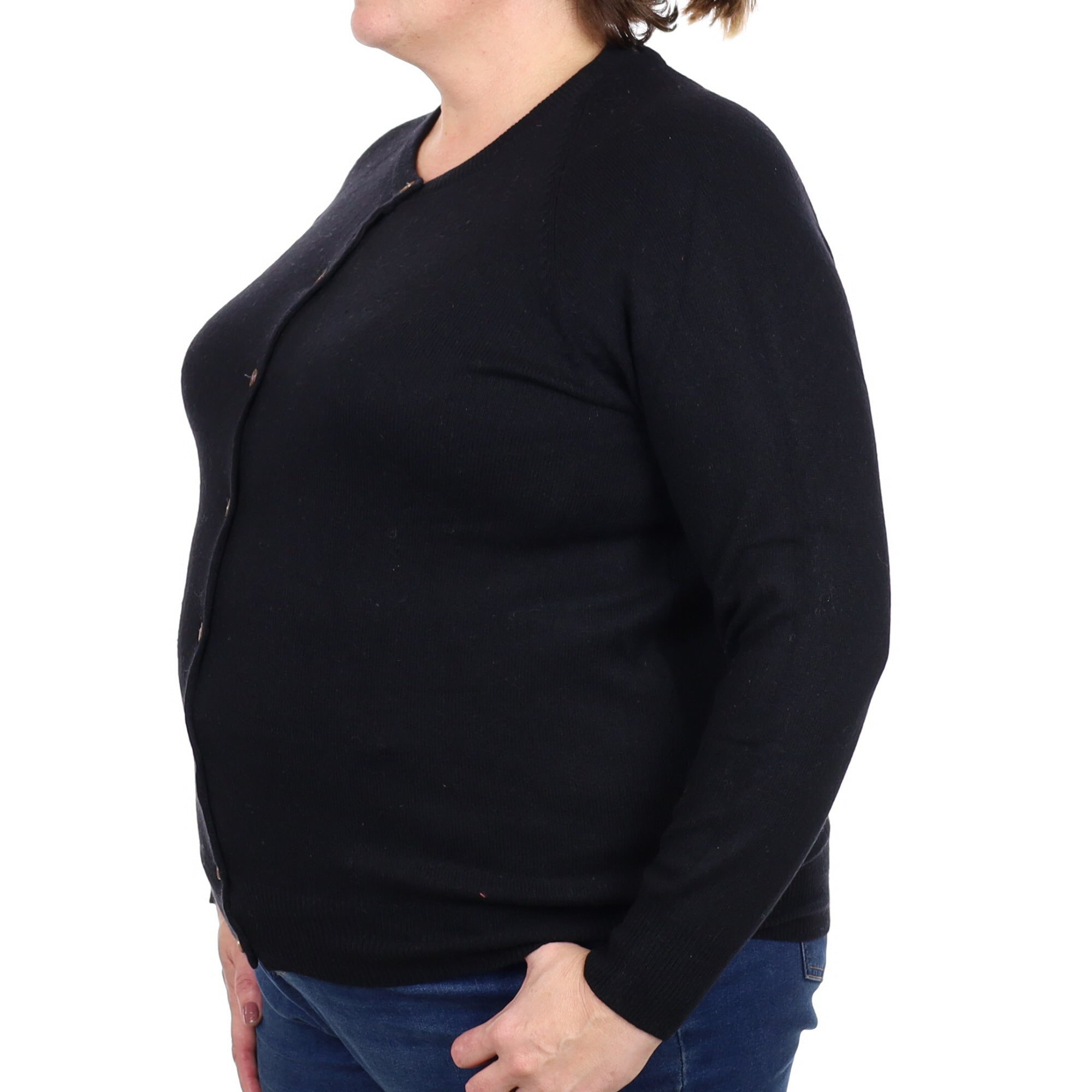 Black Cashmere Crew Neck Cardigan Extra Large