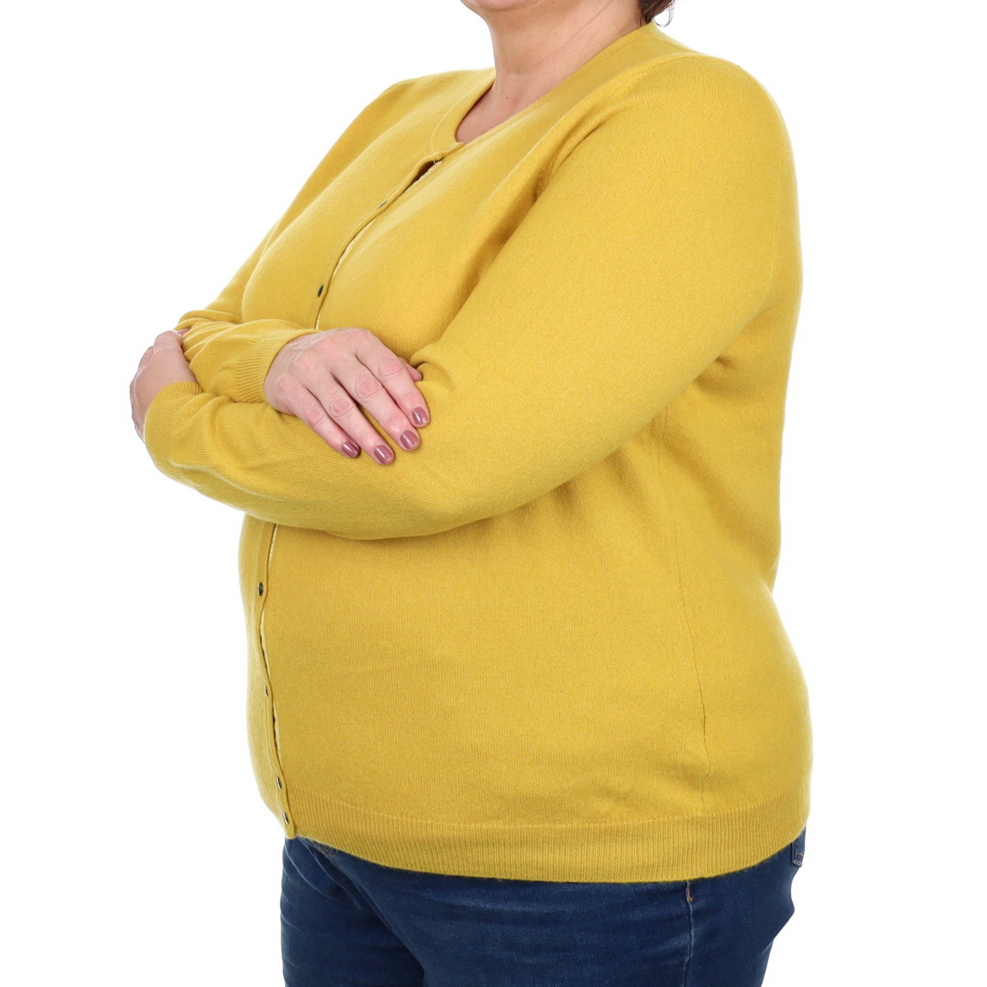 Mustard Yellow Cashmere Crew Neck Cardigan Extra Large