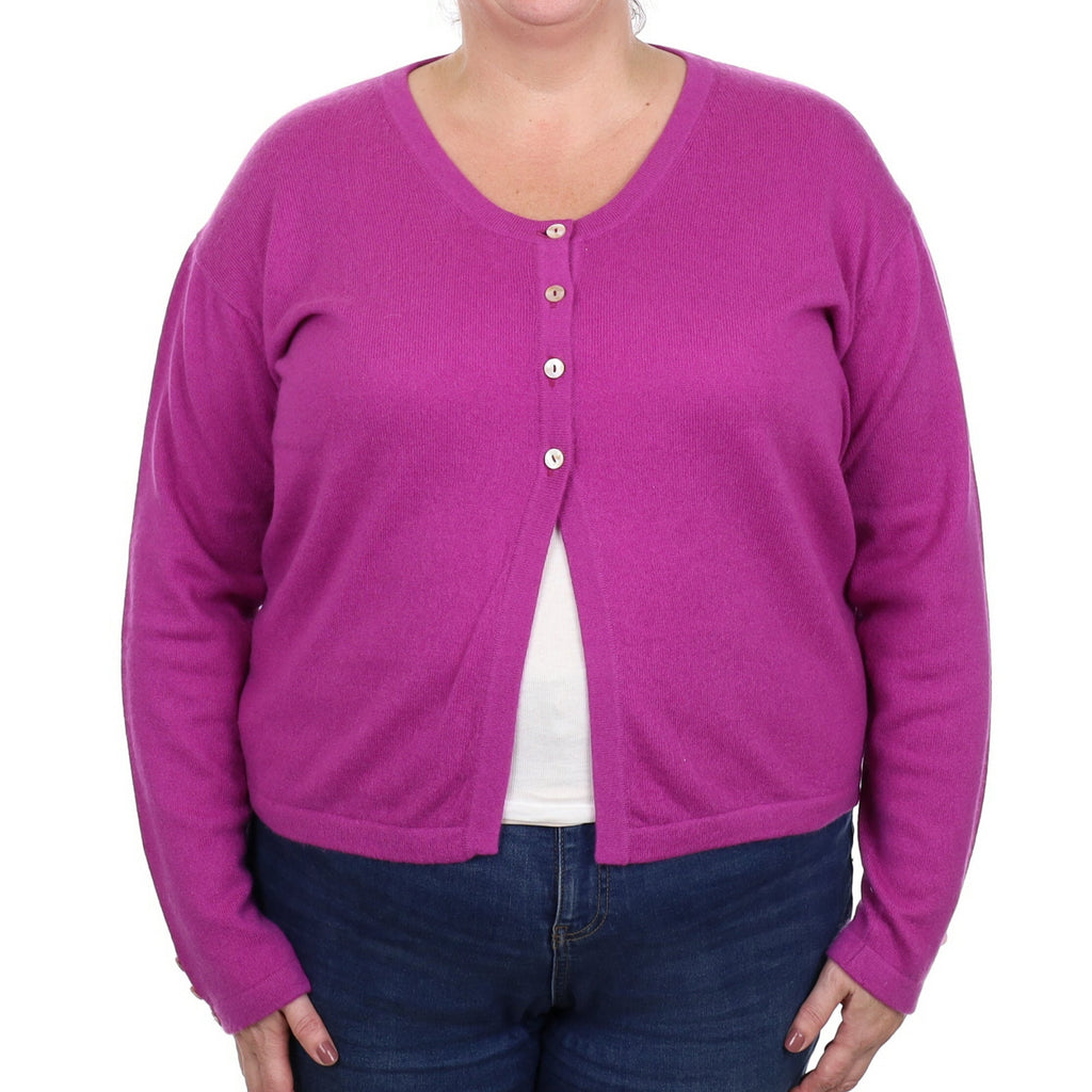 Magenta Purple Cashmere Scoop Neck Cardigan Extra Large