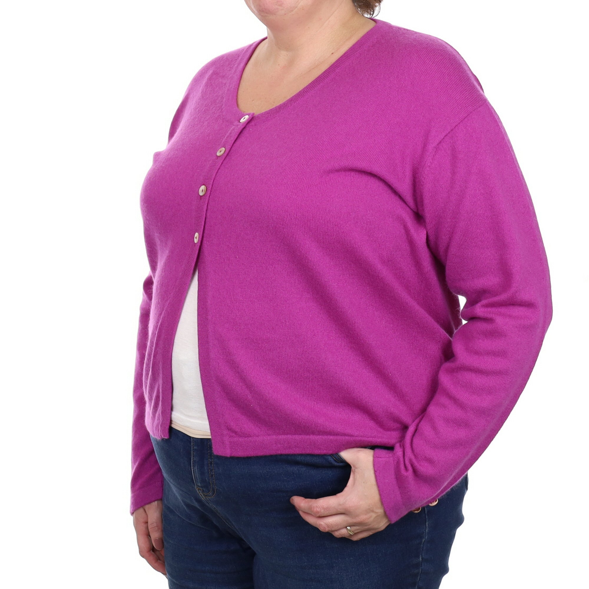Magenta Purple Cashmere Scoop Neck Cardigan Extra Large