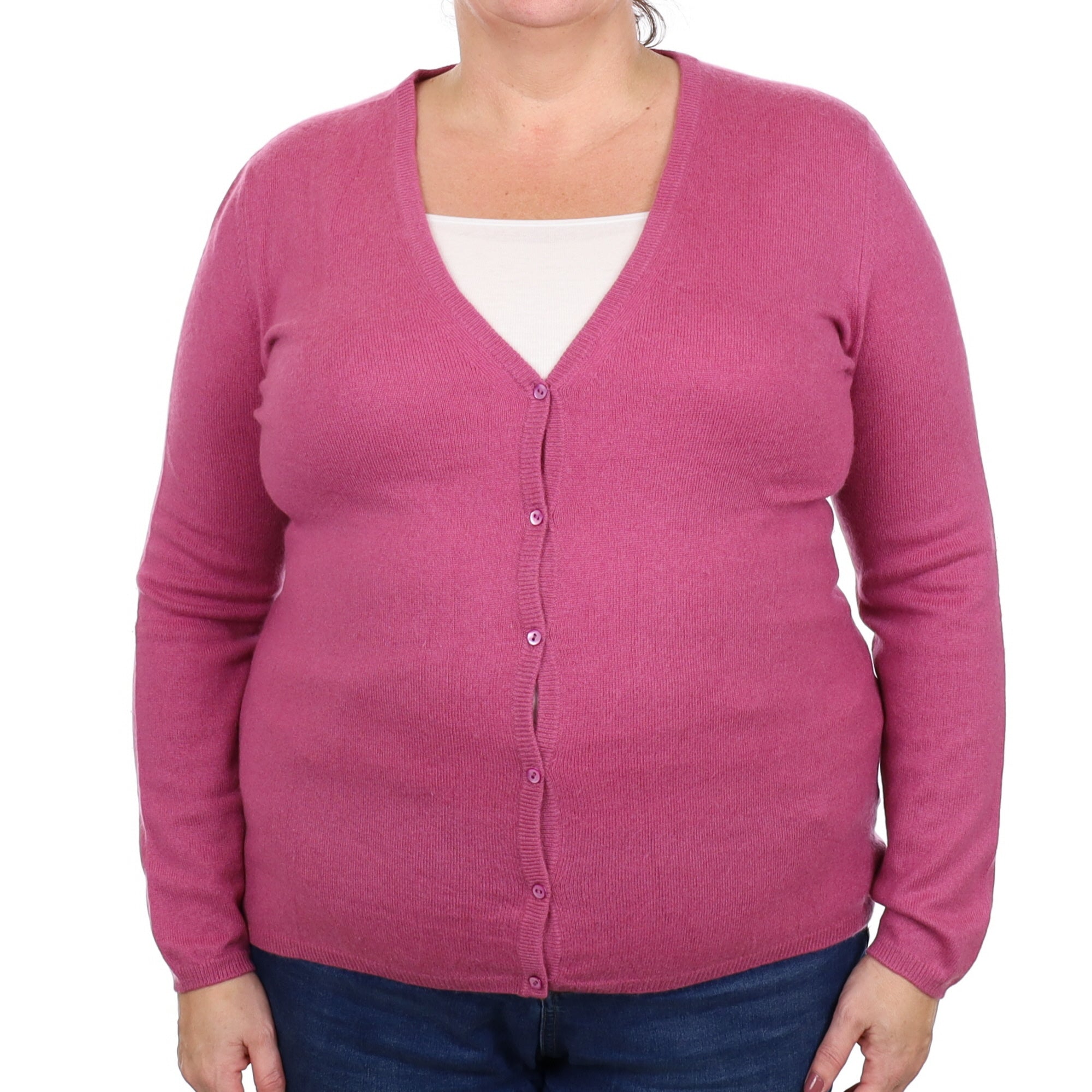 Heather Pink Cashmere V Neck Cardigan Extra Large