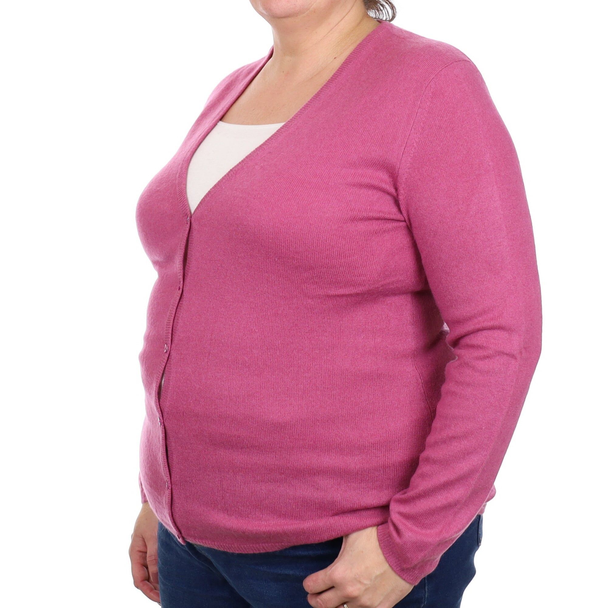 Heather Pink Cashmere V Neck Cardigan Extra Large