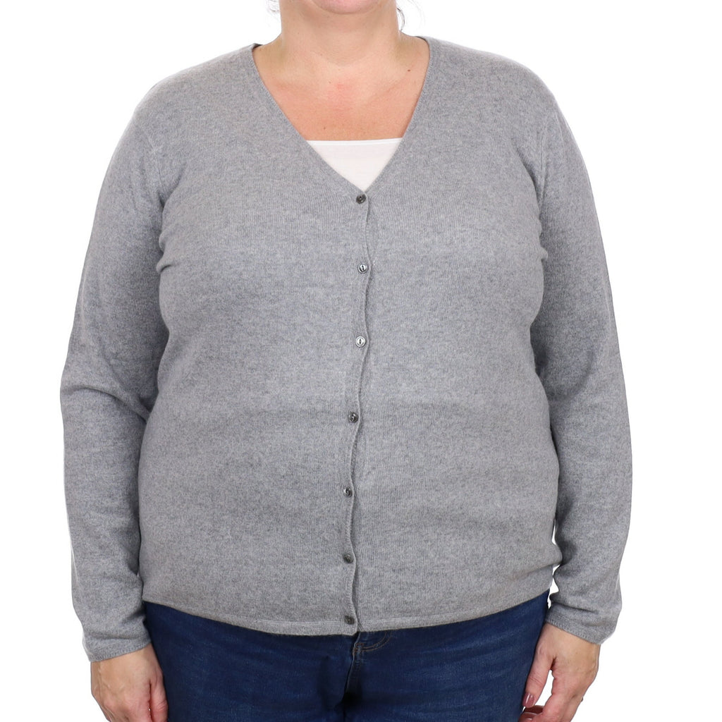 Ash Grey Cashmere V Neck Cardigan Extra Large