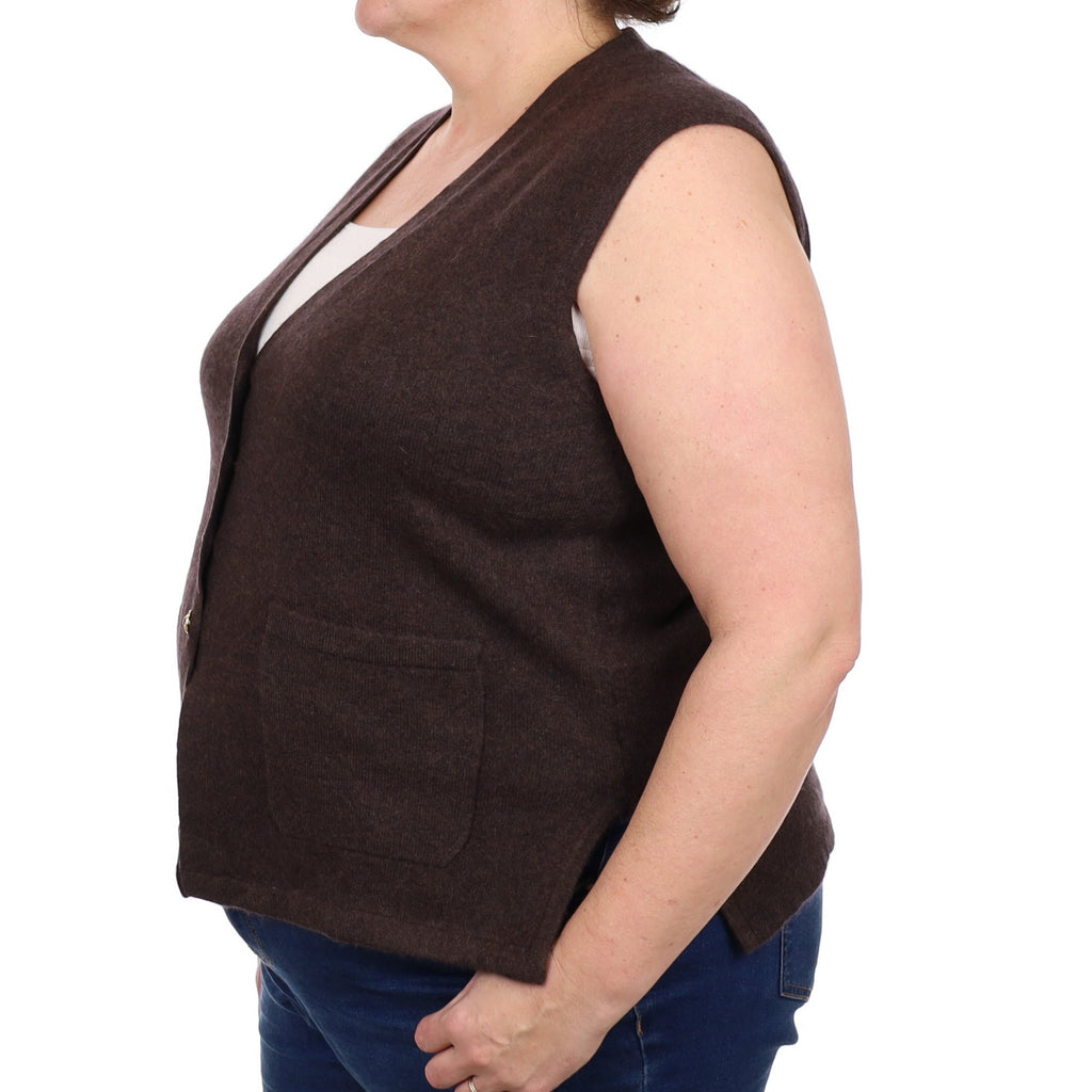 Peppercorn Brown Cashmere V Neck Waistcoat with Pockets Extra Large