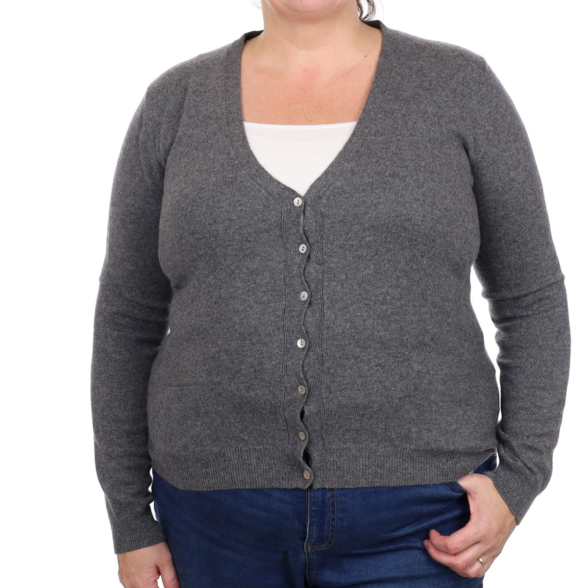 Slate Grey Cashmere V Neck Cardigan with Pockets Extra Large