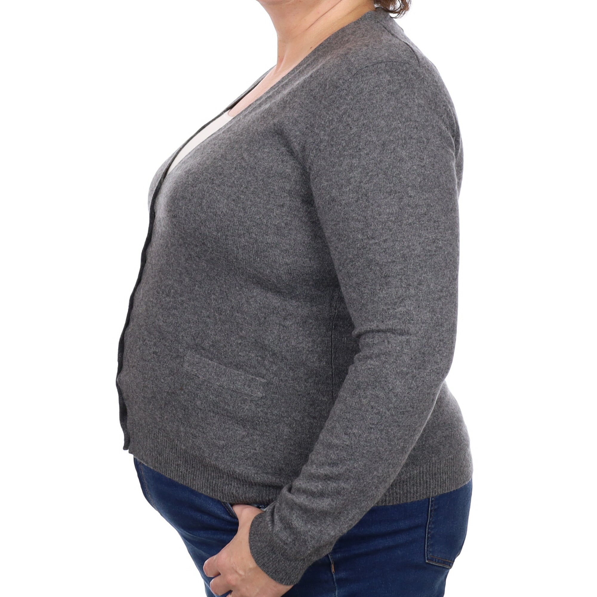 Slate Grey Cashmere V Neck Cardigan with Pockets Extra Large