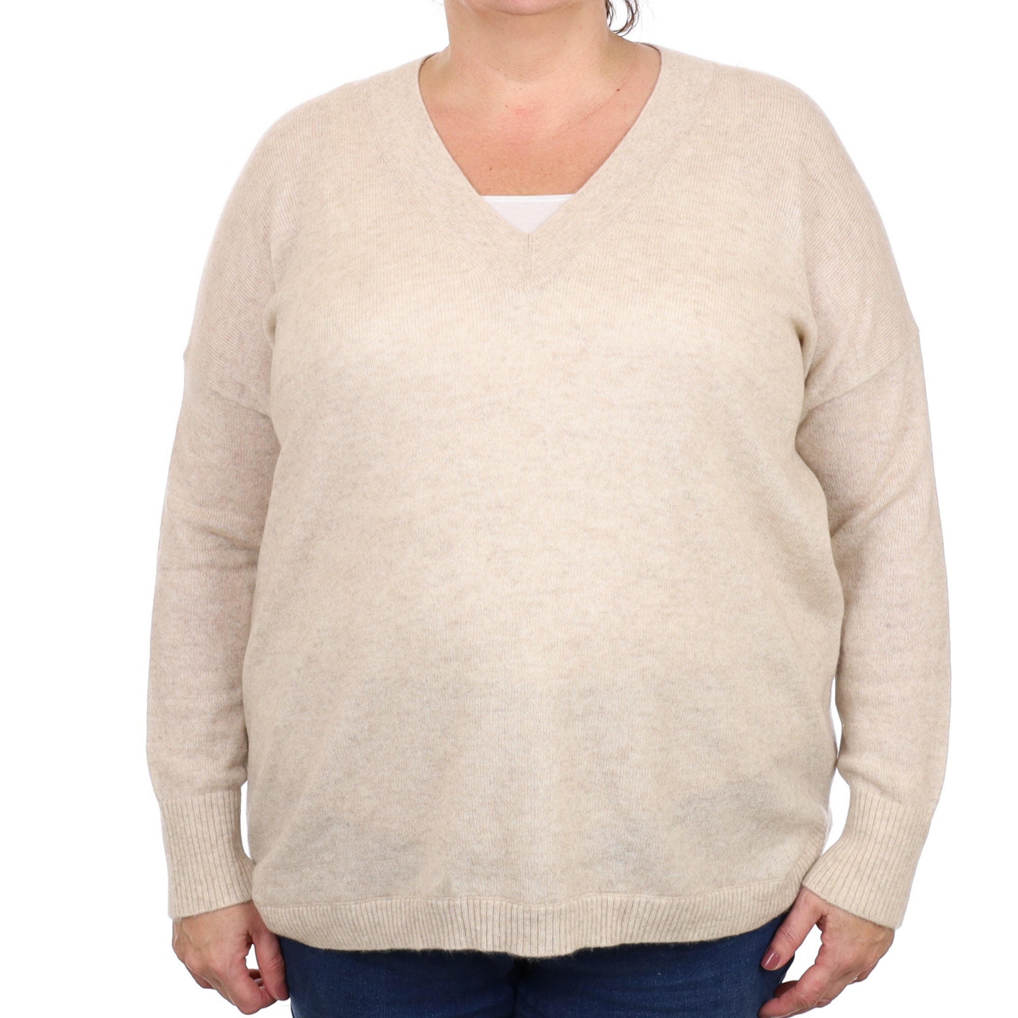 Oatmeal Cashmere V Neck Jumper Extra Extra Large