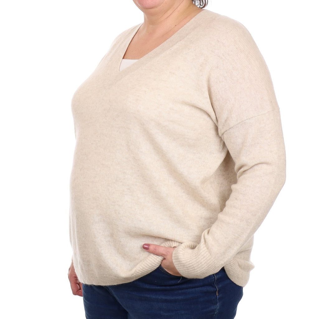 Oatmeal Cashmere V Neck Jumper Extra Extra Large