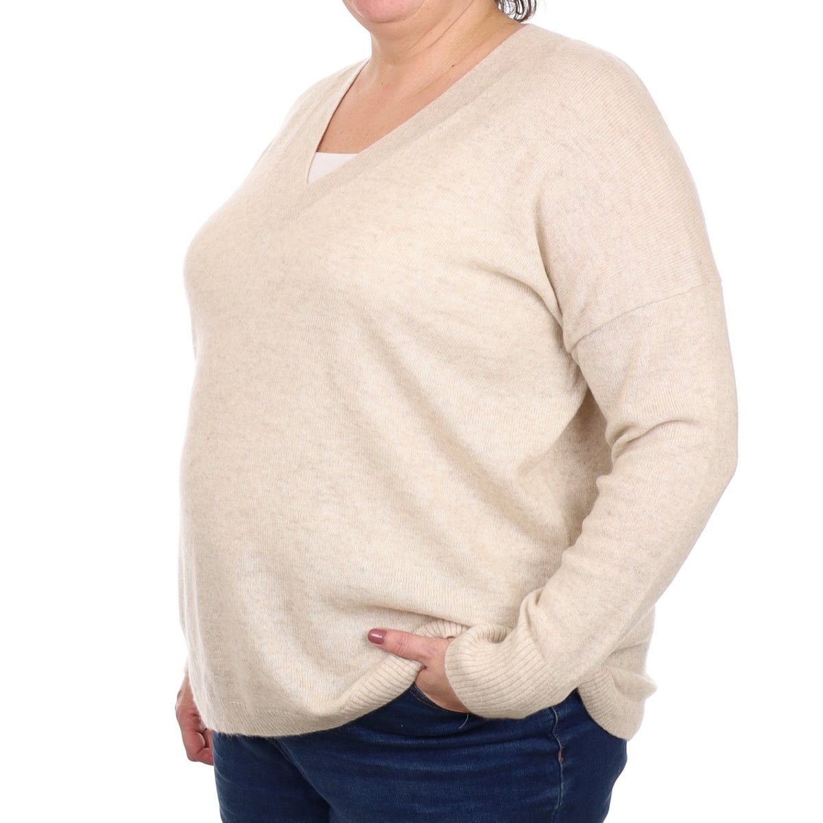Oatmeal Cashmere V Neck Jumper Extra Extra Large