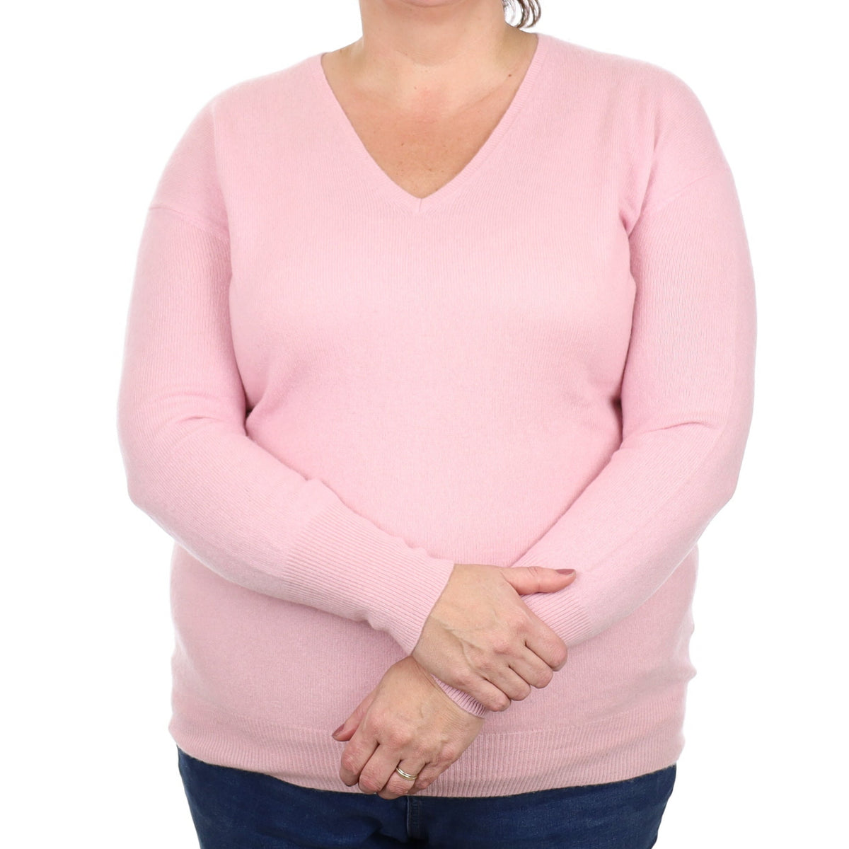 Carnation Pink Cashmere V Neck Jumper Extra Extra Large