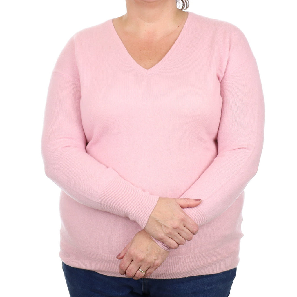 Carnation Pink Cashmere V Neck Jumper Extra Extra Large