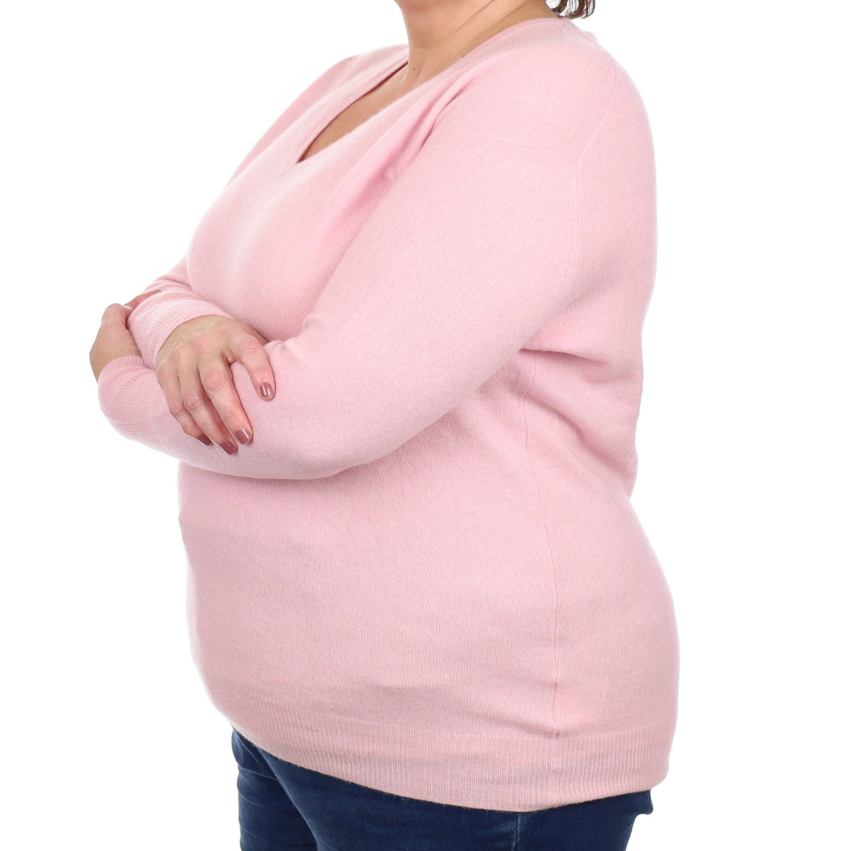 Carnation Pink Cashmere V Neck Jumper Extra Extra Large