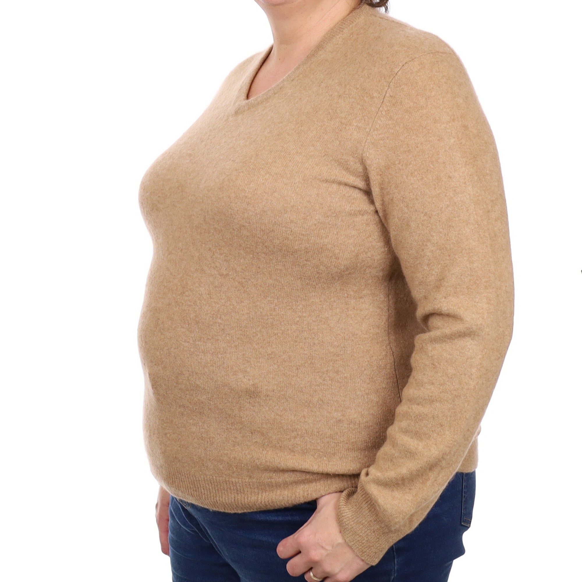 Caramel Brown Cashmere V Neck Jumper Extra Large