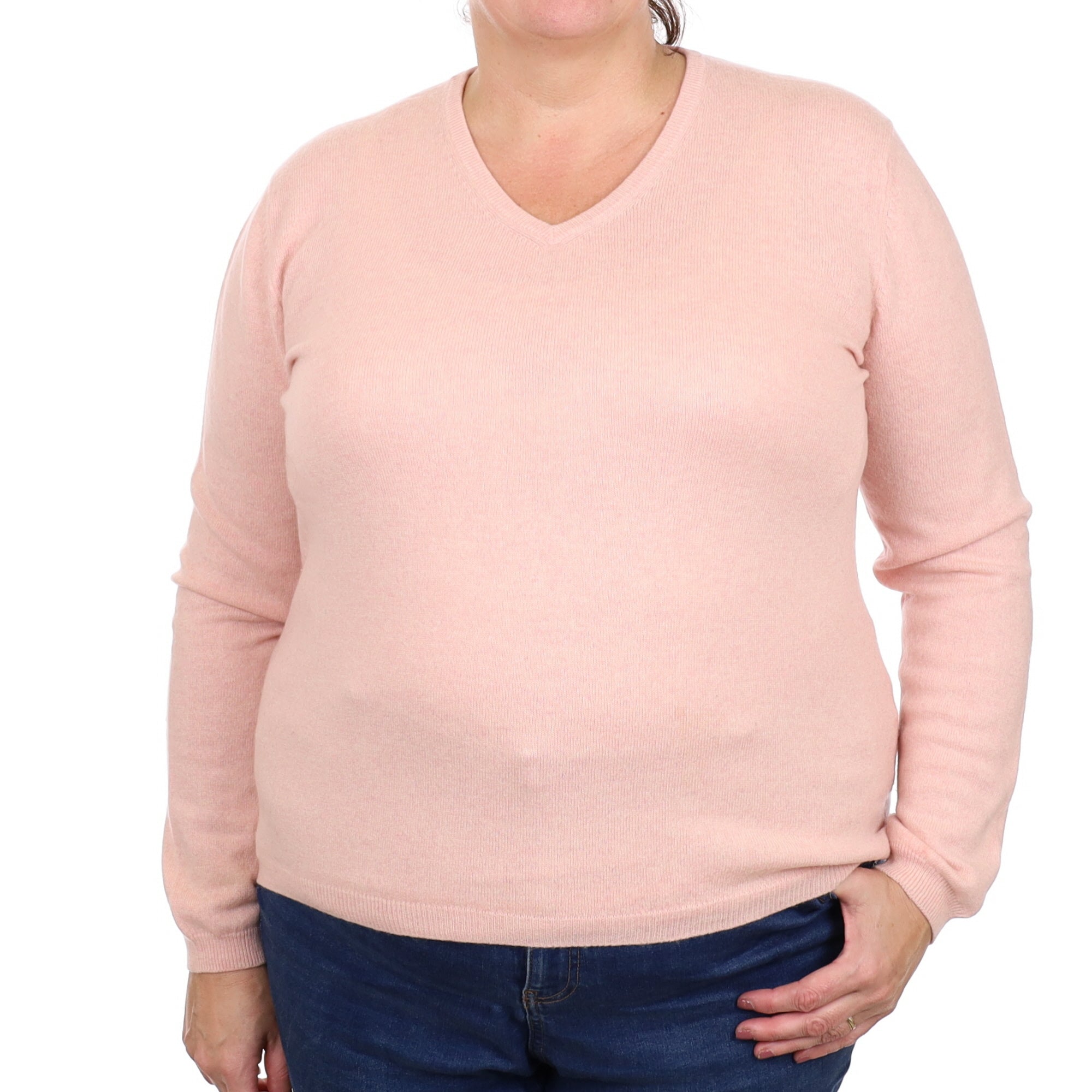 Shell Pink Cashmere V Neck Jumper Extra Large