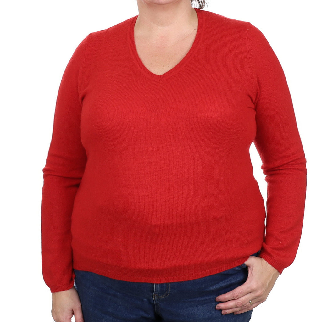 Post Box Red Cashmere V Neck Jumper Extra Large