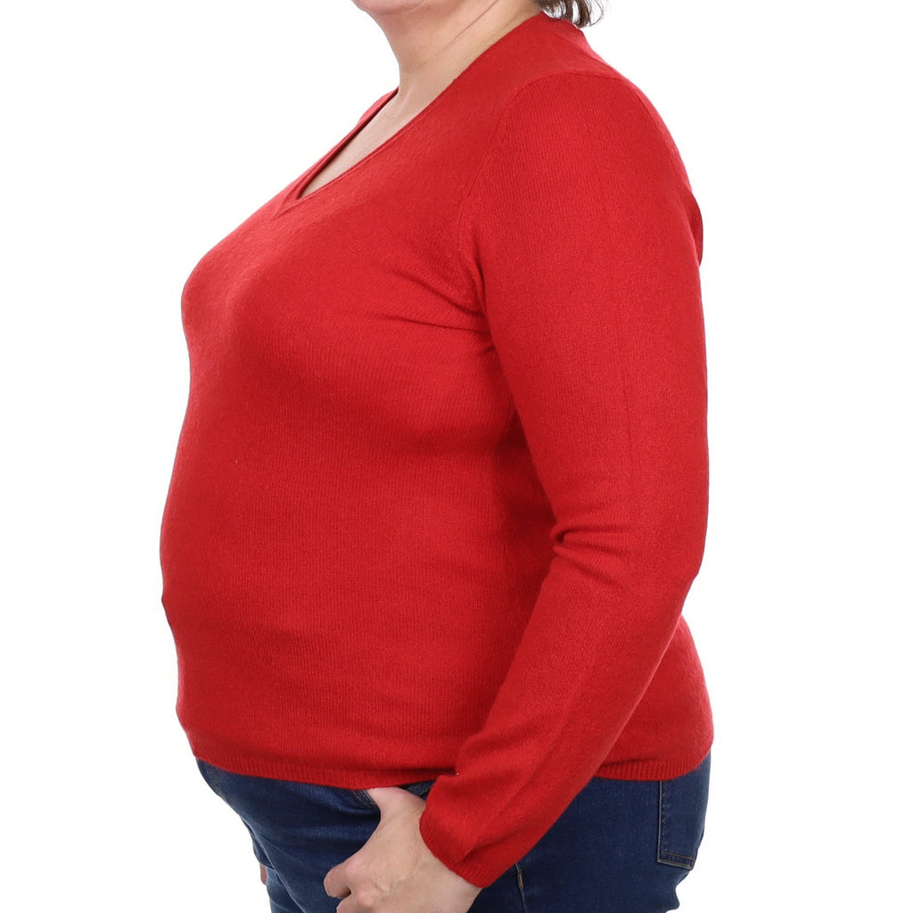Post Box Red Cashmere V Neck Jumper Extra Large