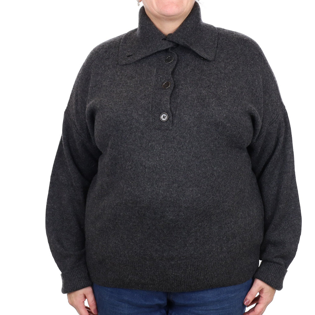 Cos Charcoal Grey Cashmere Button Neck Jumper Extra Large