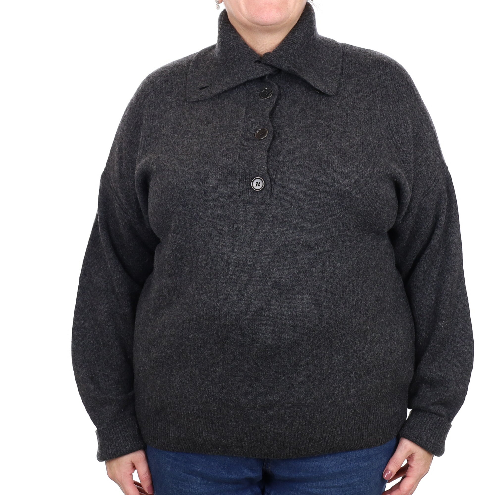 Cos Charcoal Grey Cashmere Button Neck Jumper Extra Large