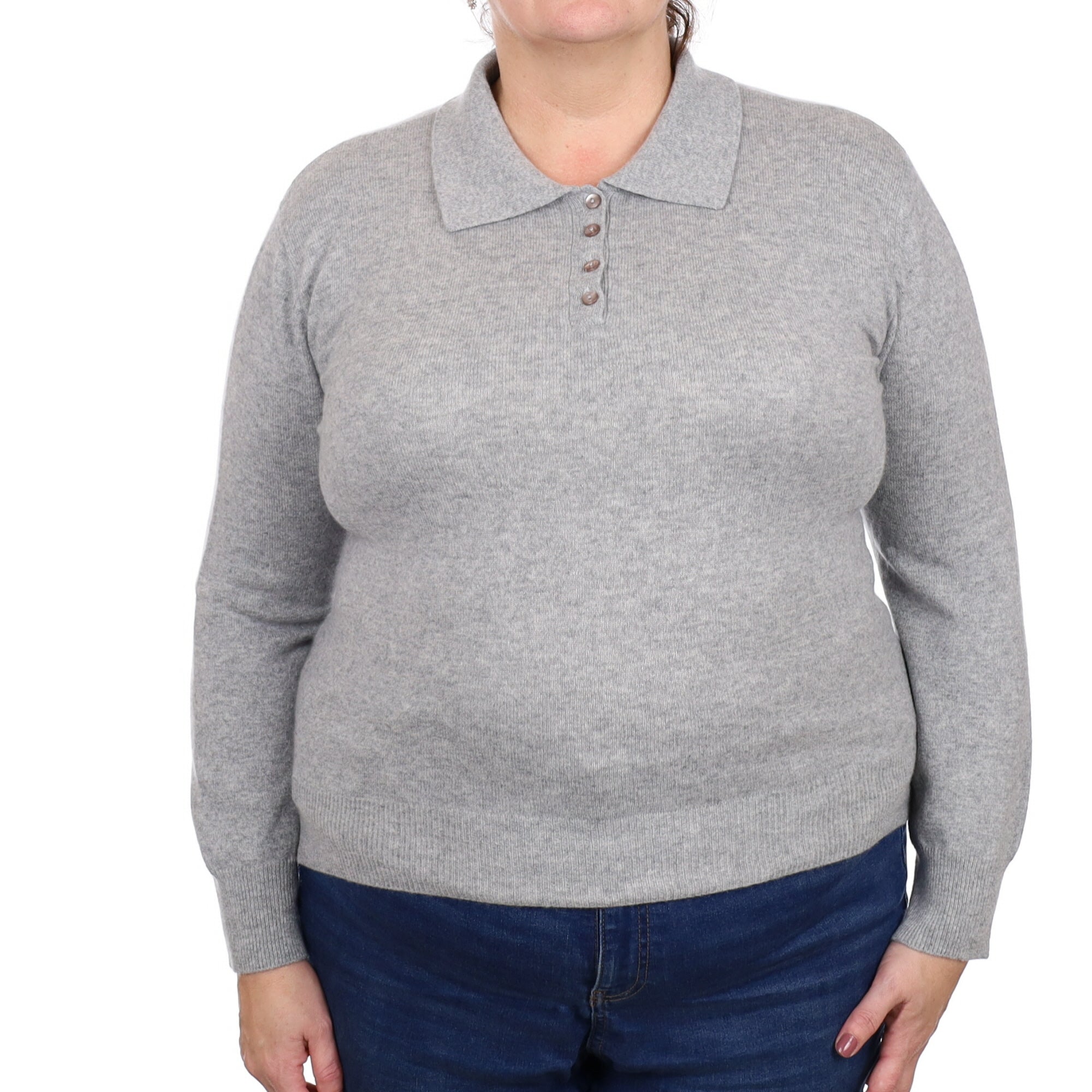 Smoke Grey Cashmere Collared 1/4 Button Jumper Extra Large