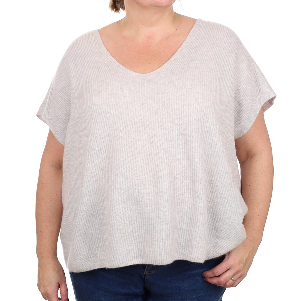 Frost Grey Rib Cashmere Slouchy Sleeveless V Neck Jumper Extra Large