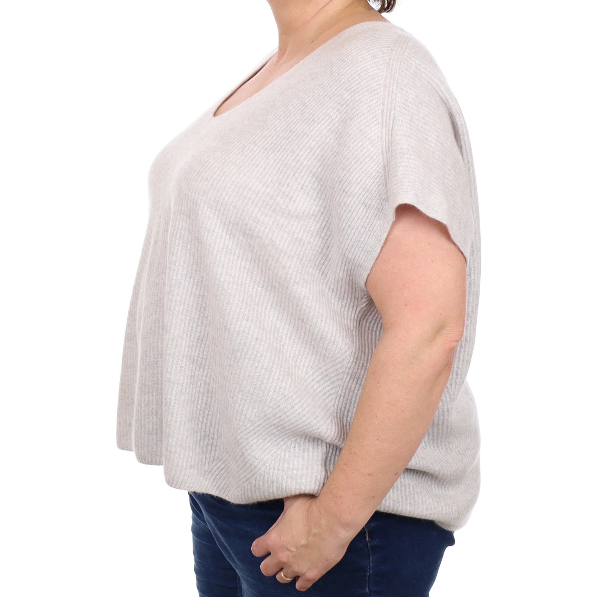 Frost Grey Rib Cashmere Slouchy Sleeveless V Neck Jumper Extra Large