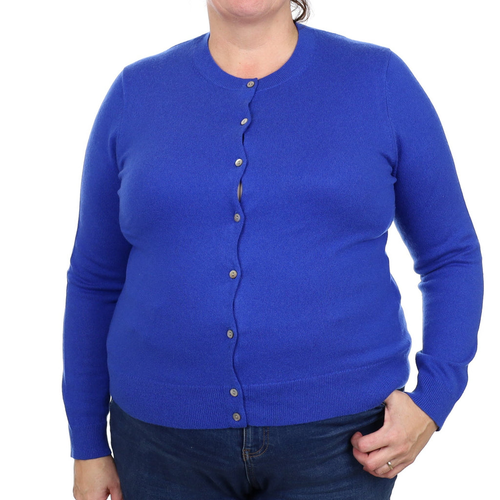 Cobalt Blue Cashmere Crew Neck Cardigan Extra Large