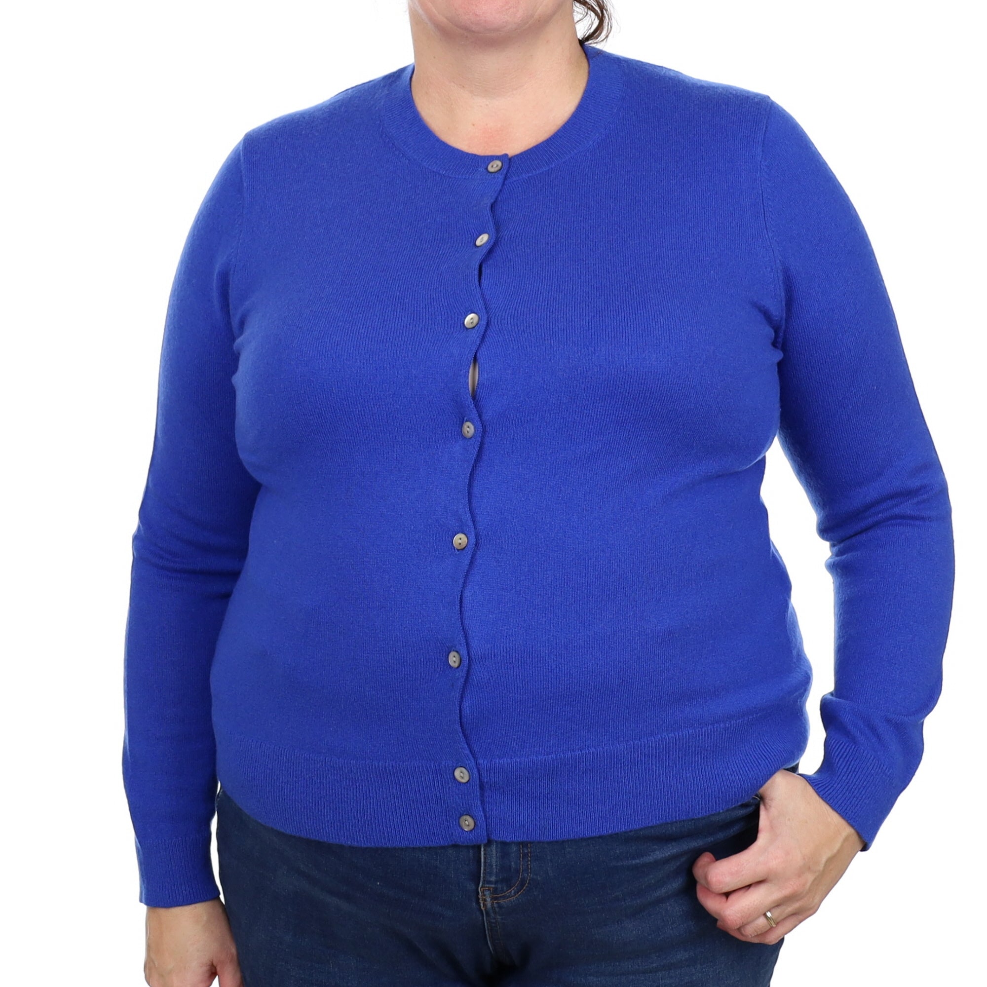 Cobalt Blue Cashmere Crew Neck Cardigan Extra Large