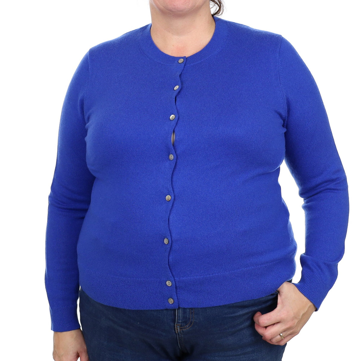 Cobalt Blue Cashmere Crew Neck Cardigan Extra Large