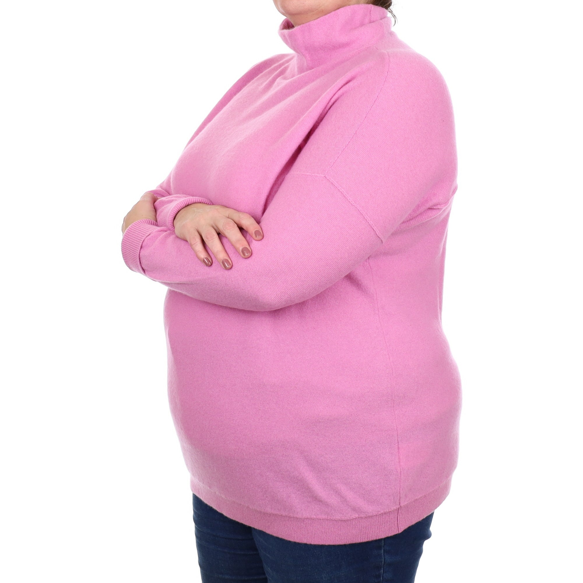 Foxglove Pink Cashmere Funnel Neck Jumper Extra Large