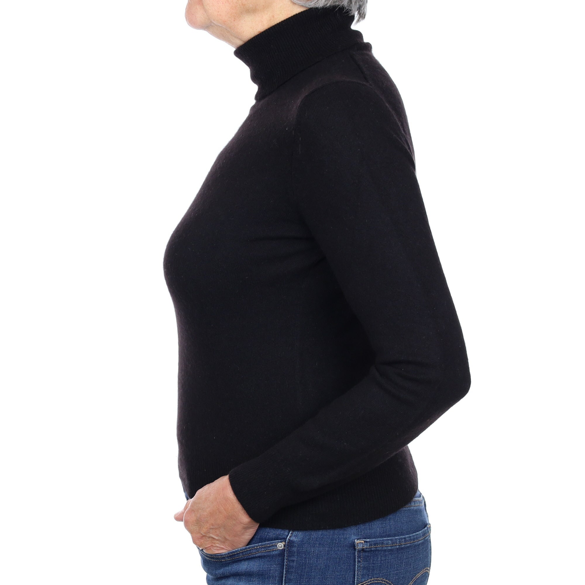Black Cashmere Polo Neck Jumper Medium