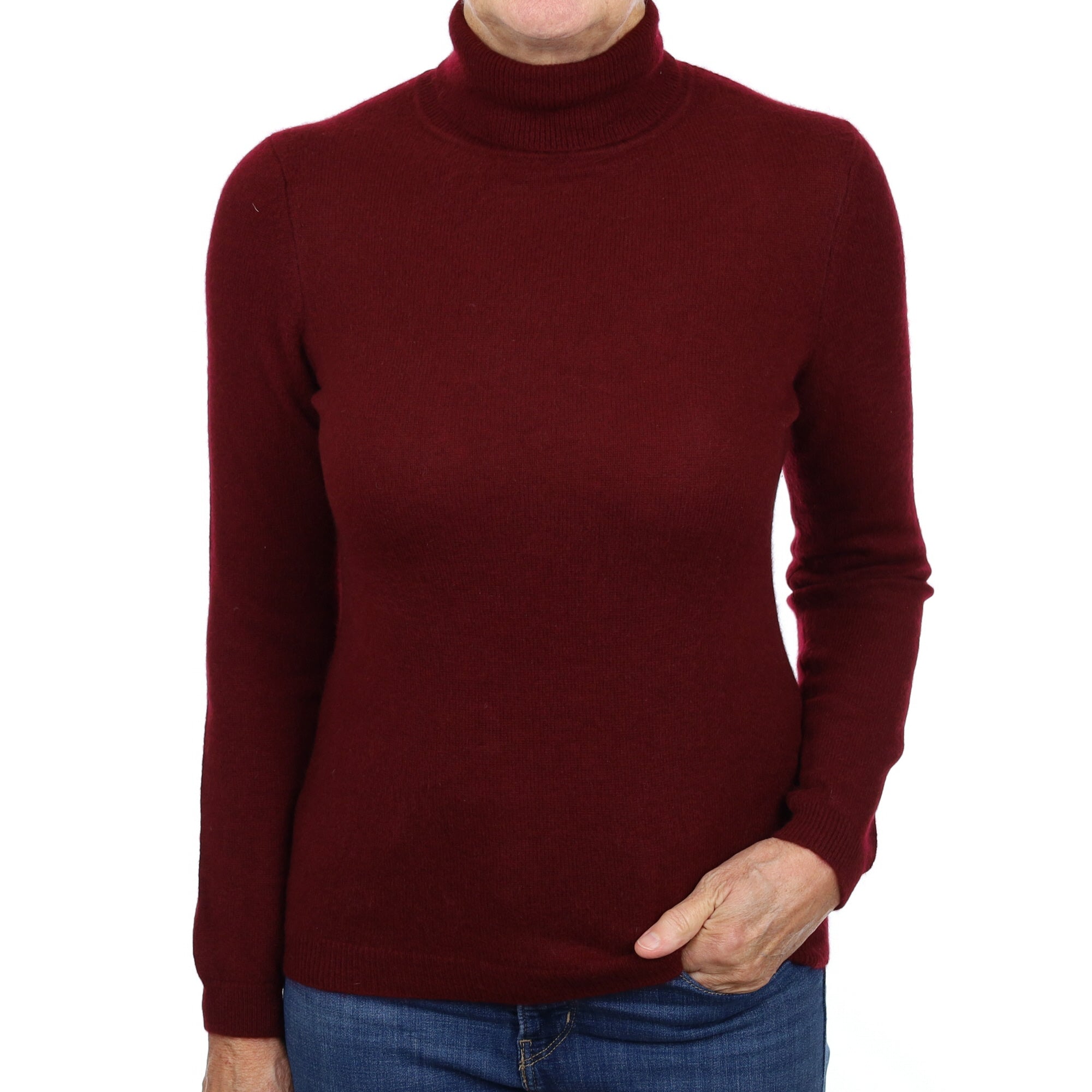 Burgundy Red Cashmere Polo Neck Jumper Medium