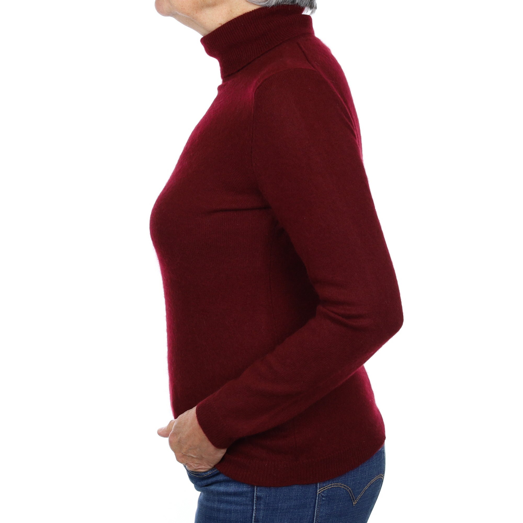 Burgundy Red Cashmere Polo Neck Jumper Medium