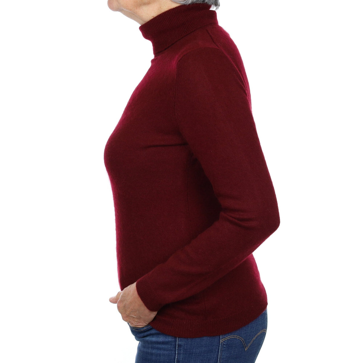 Burgundy Red Cashmere Polo Neck Jumper Medium