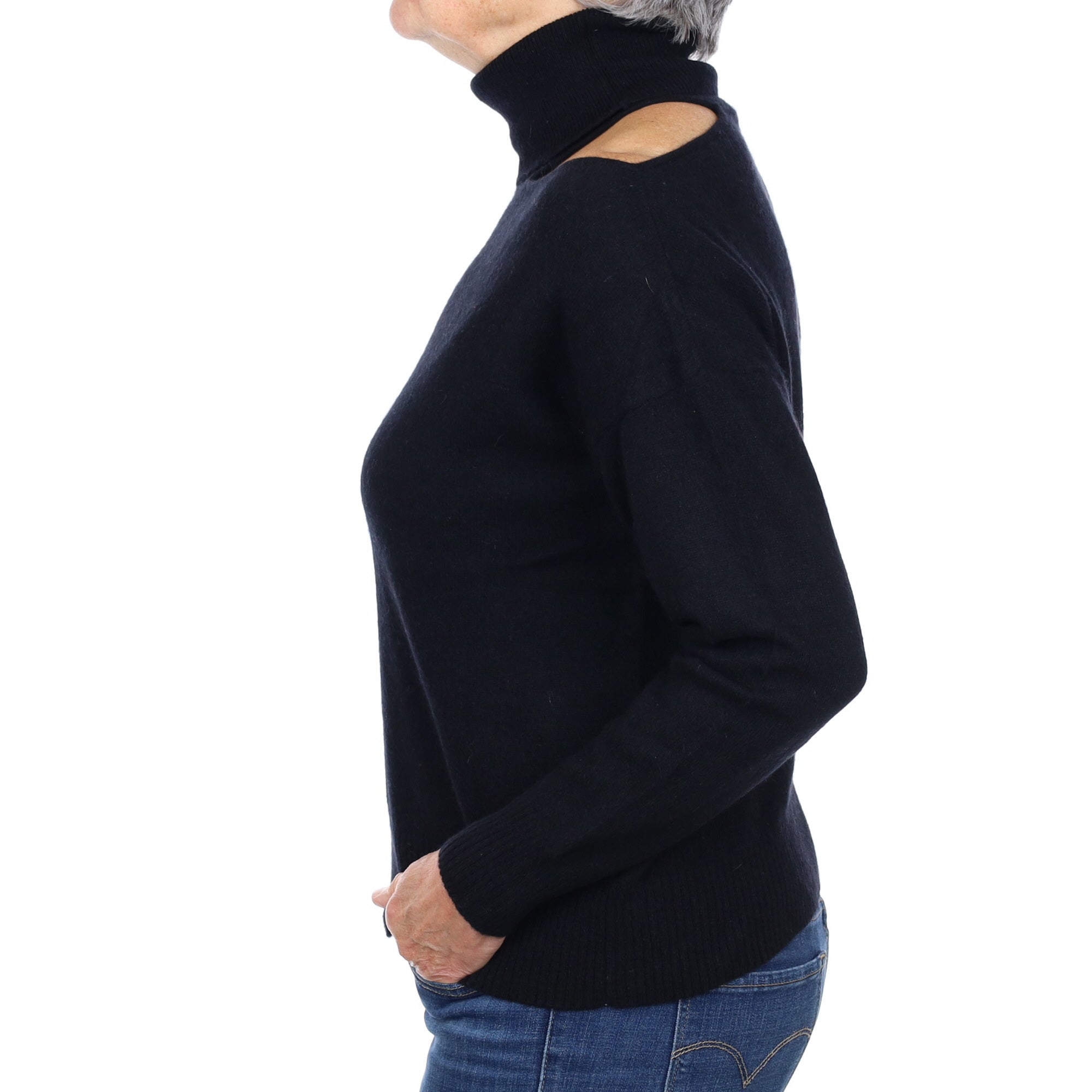 Skull Cashmere Black Cashmere Single Open Shoulder Polo Neck Jumper Medium