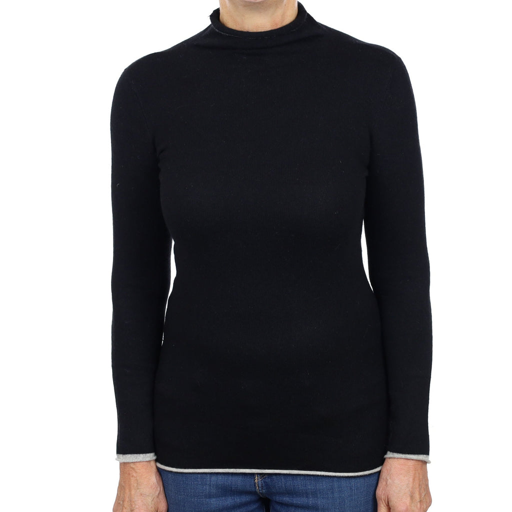 Black Cashmere Funnel Neck Jumper Medium