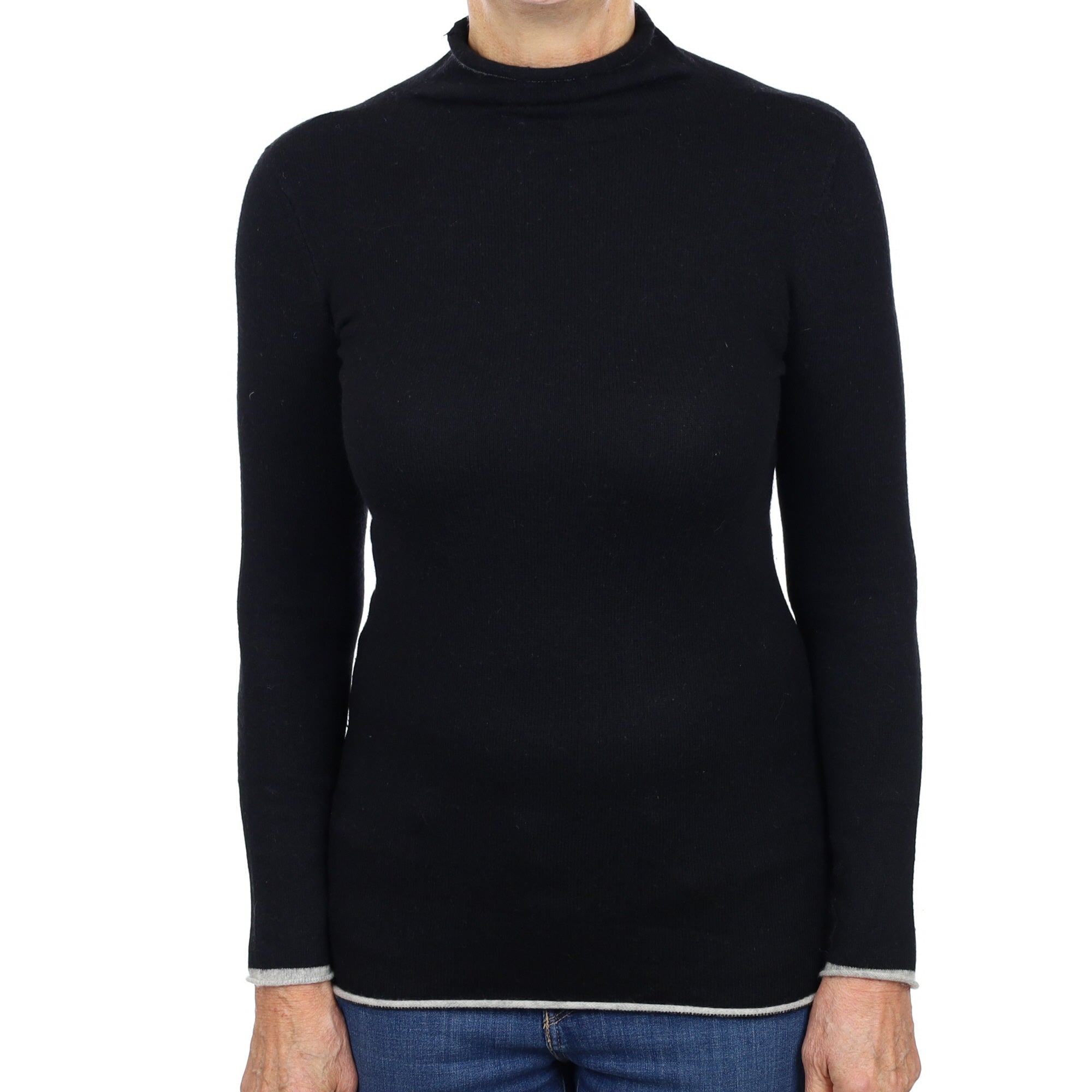 Black Cashmere Funnel Neck Jumper Medium