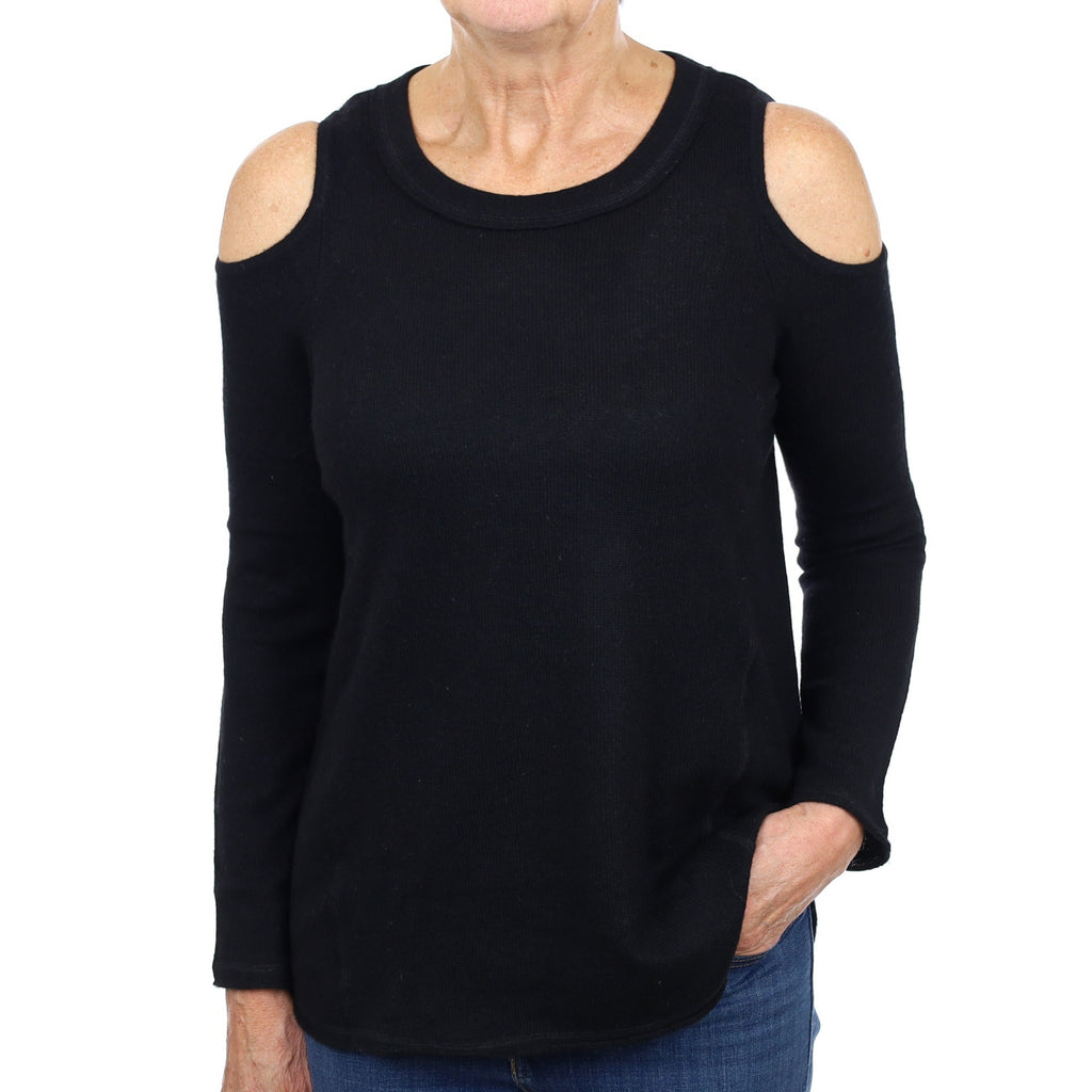 Black Cashmere Open Shoulder Crew Neck Jumper Medium