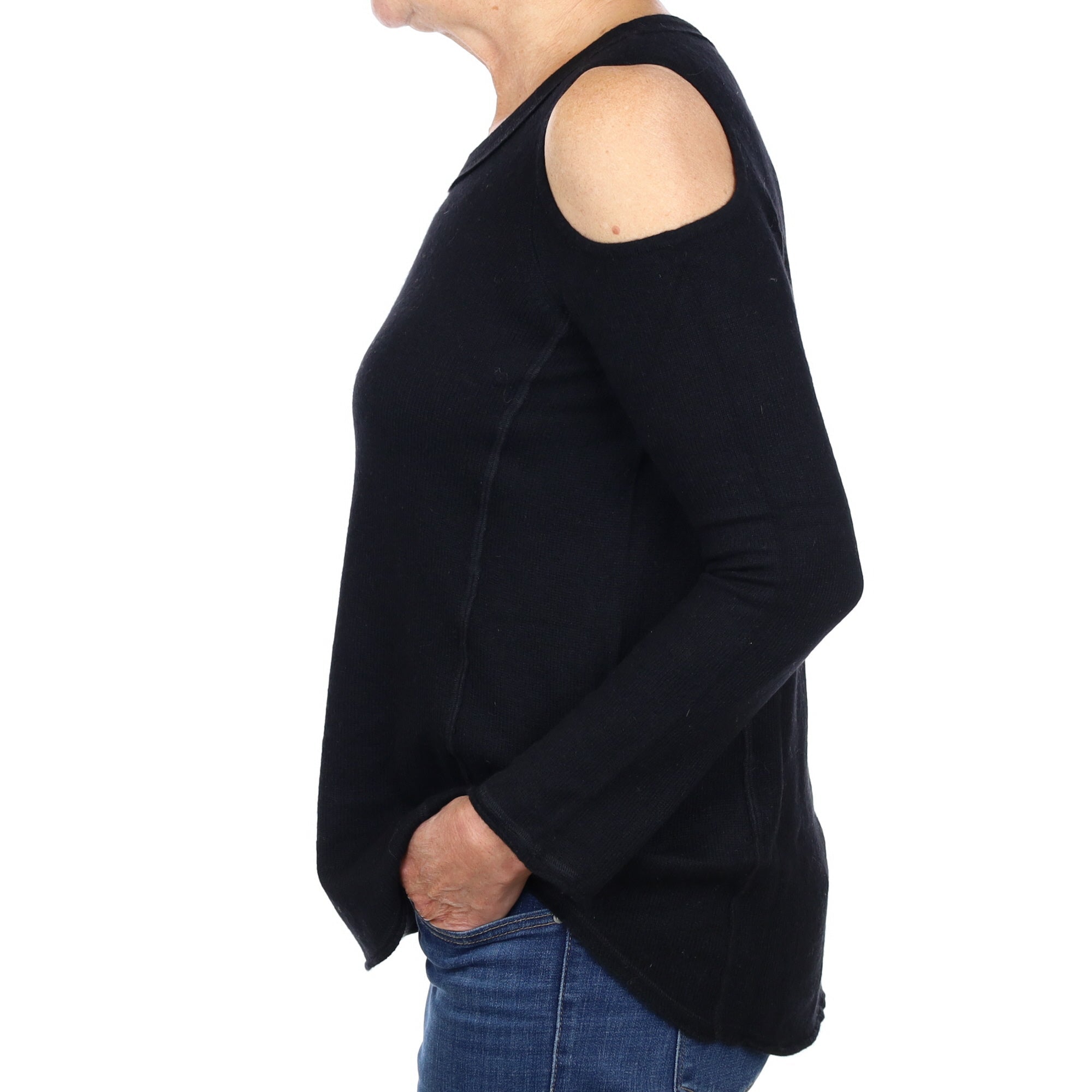 Black Cashmere Open Shoulder Crew Neck Jumper Medium