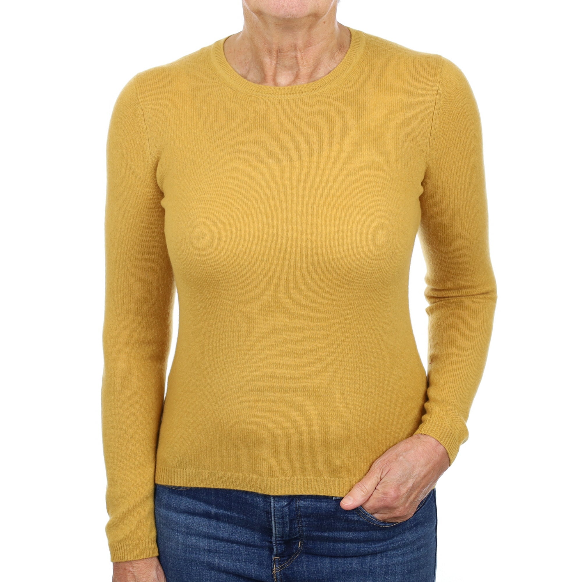 Dijon Mustard Yellow Cashmere Crew Neck Jumper Medium