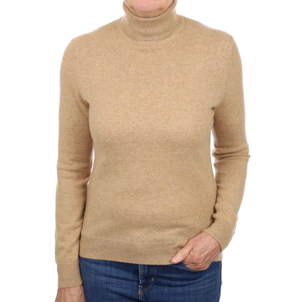 Butterscotch Brown Cashmere Polo Neck Jumper Medium
