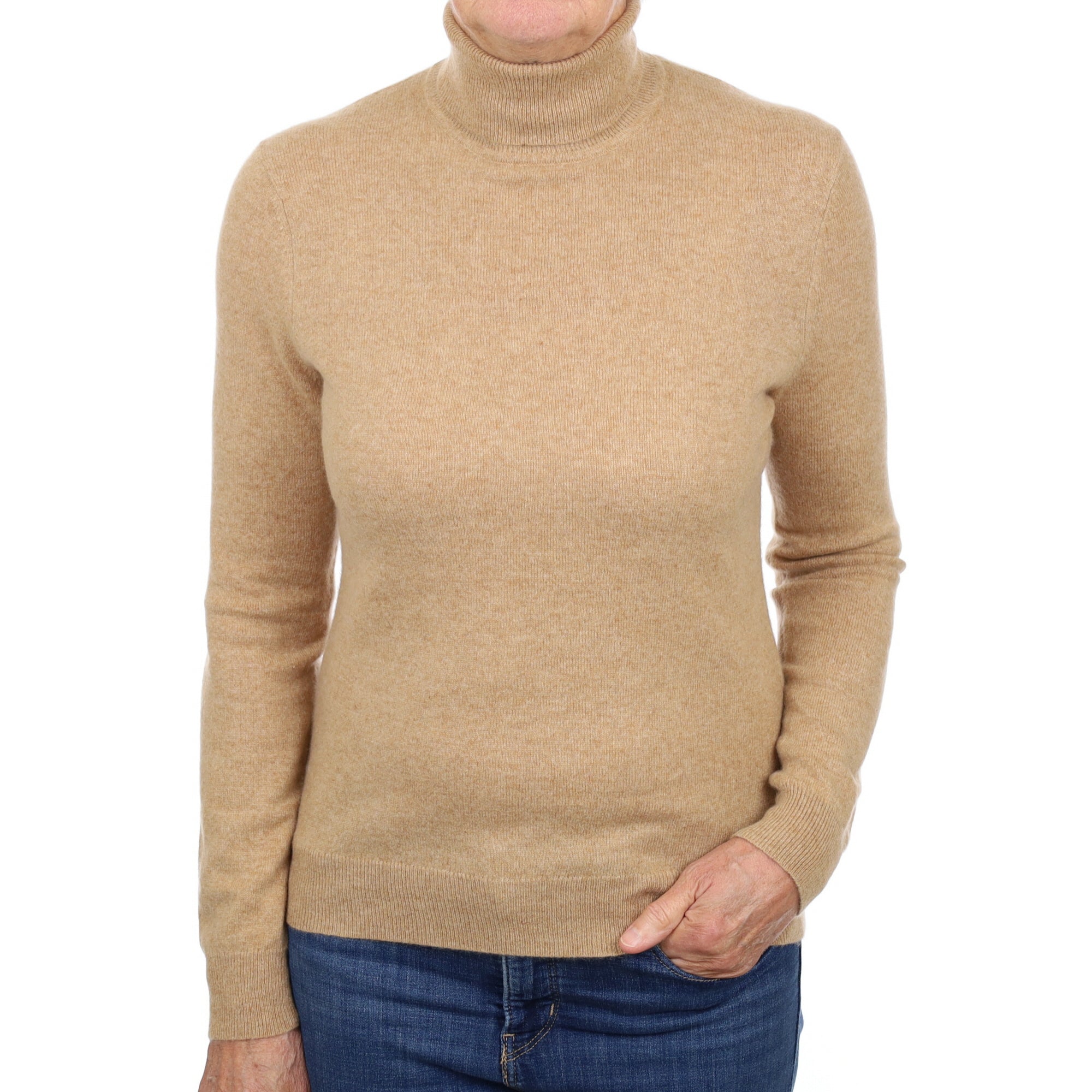 Butterscotch Brown Cashmere Polo Neck Jumper Medium