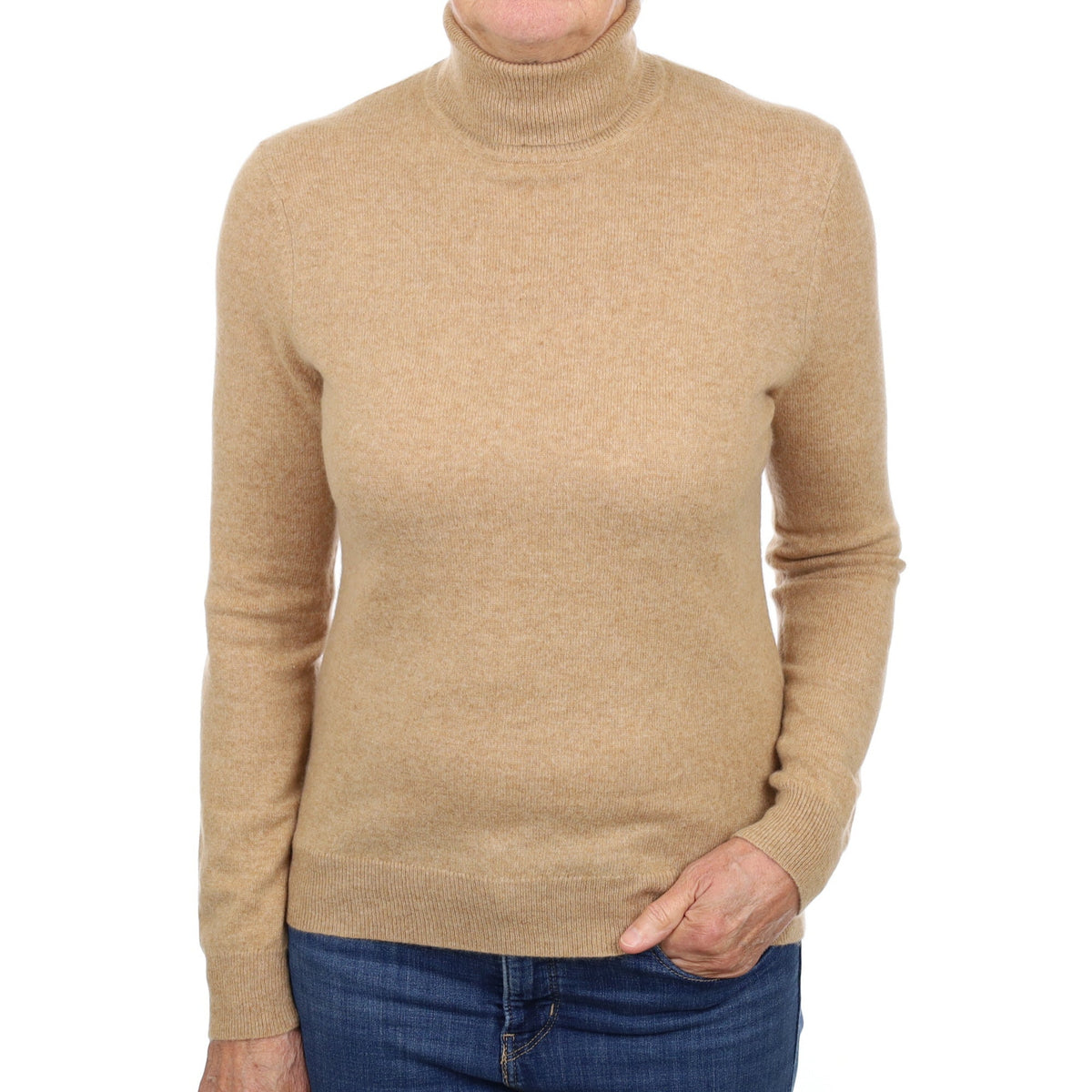 Butterscotch Brown Cashmere Polo Neck Jumper Medium