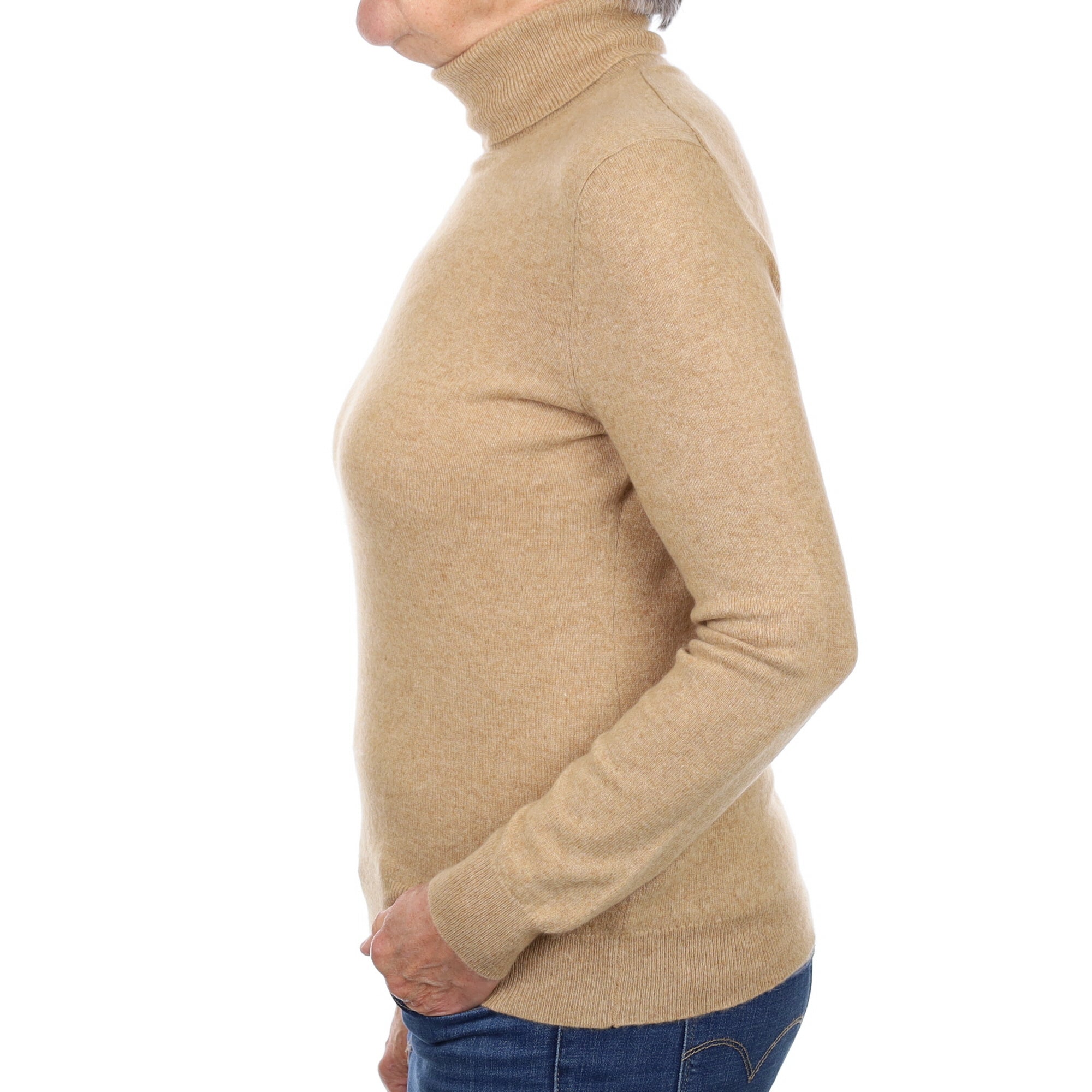 Butterscotch Brown Cashmere Polo Neck Jumper Medium